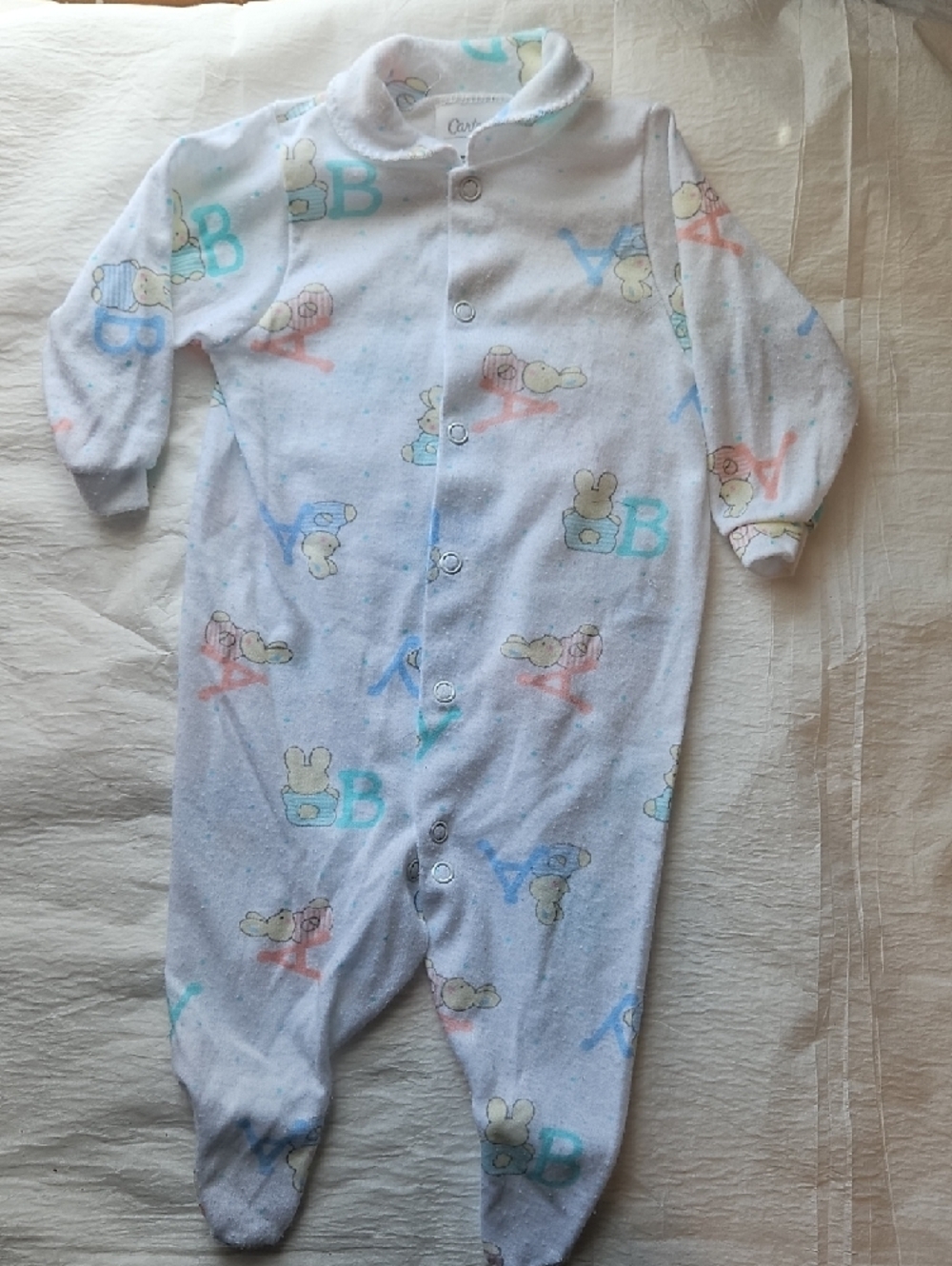 Carter's White Baby One-Piece with Pastel Bunny ABCs Print